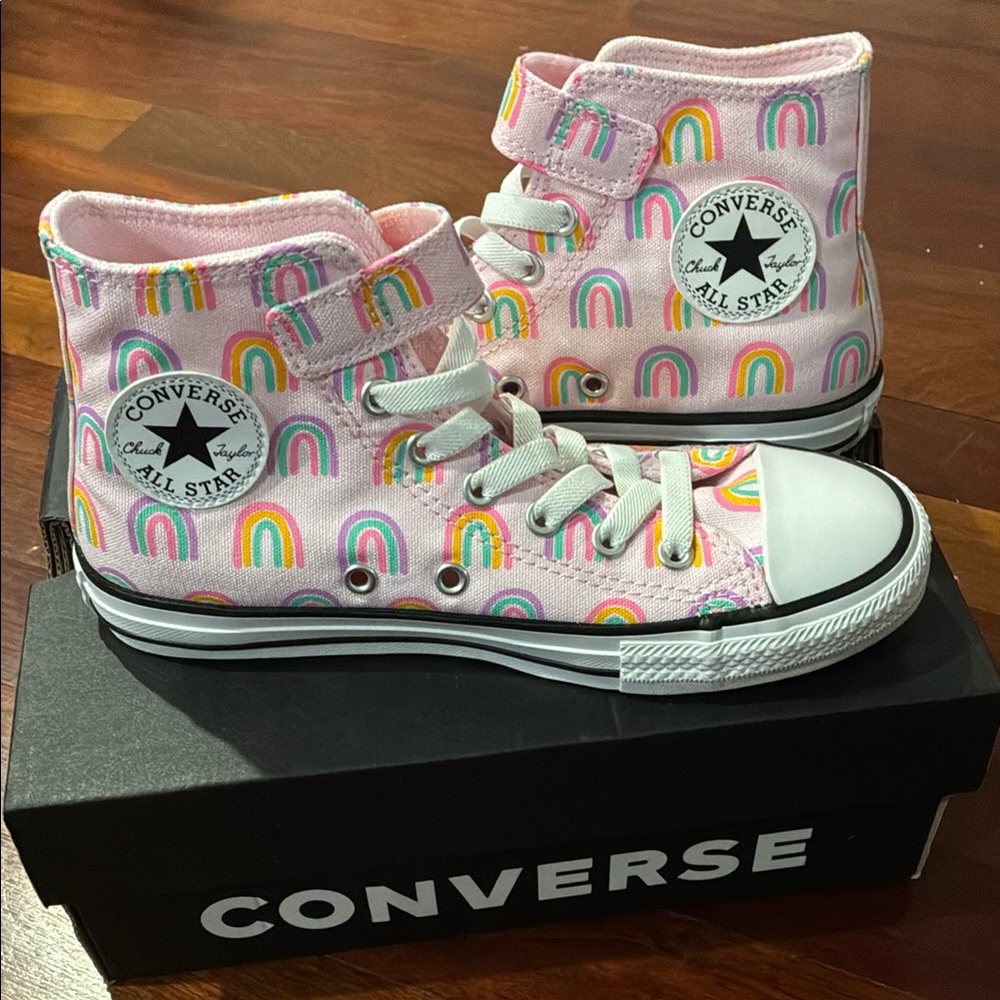 Converse Pink High-Tops with Rainbow Design
